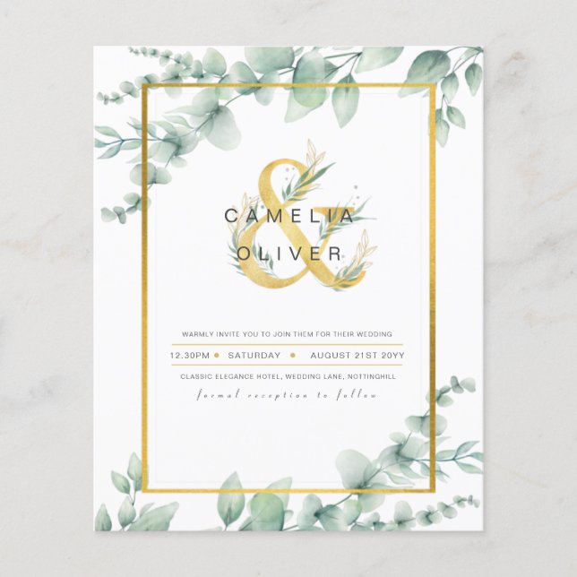 Botanischer Garten Gold Hochzeitseinladungen (Vorderseite)