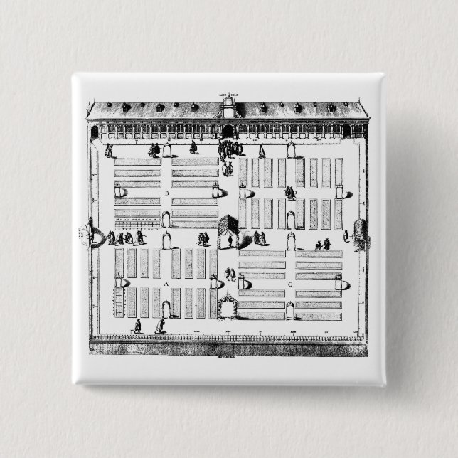 Botanischer Garten Leidens (Stich) (b/w Foto) Button (Vorderseite)