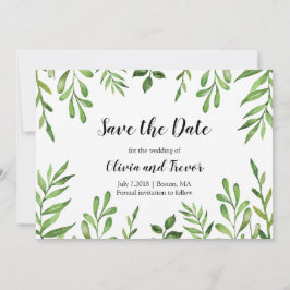 Botanischer Garten Wasserfarben Blätter Grüne Save The Date