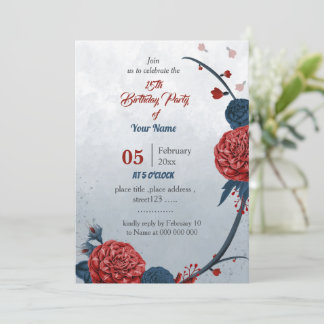 Botanischer Geburtstag der Blume Marine & Bordeaux Einladung