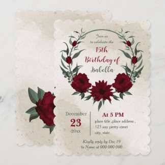 Botanischer Geburtstag von Burgunder Blume Einladung