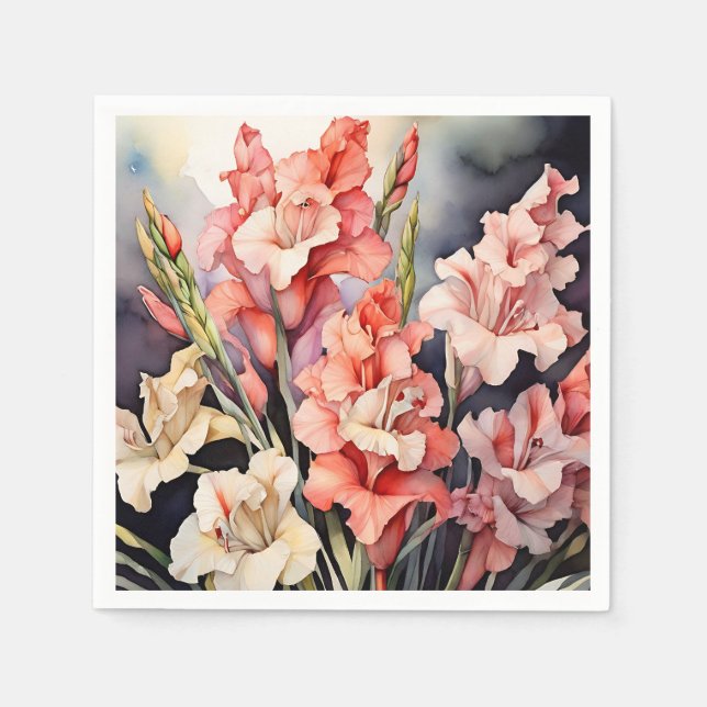 Botanischer Gladiolus in Wasserfarbe Serviette (Vorderseite)