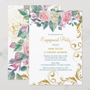 botanischer Gold Glitzer Wirbel Engagement Party Einladung