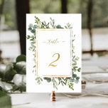 Botanischer Grüner HochzeitGold-Glitzer Nummer 2, Tischnummer<br><div class="desc">Tabelle 2. Bitte Karo alle verfügbaren Nummern. | Diese Hochzeitsfeier Tischnummer zeigt gemalte Aquarell Eukalyptus Grünpflanzen und grüne Blätter mit einem Imitat Gold Glitzer rechteckigen Rahmen,  Text,  und Zahl. Für eine weiter gehende Anpassung dieses Designs klicken Sie bitte auf den BUTTON BLAU DESIGN TOOL oben!</div>