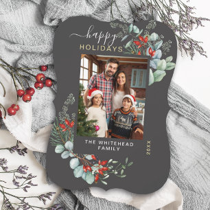 Botanischer Happy Holiday Foto Dunkelgrau Feiertagskarte