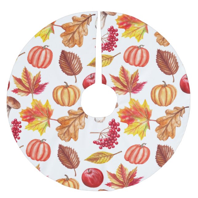 Botanischer Herbst Nahtlos: Blumenelegant. Polyester Weihnachtsbaumdecke (Vorderseite)