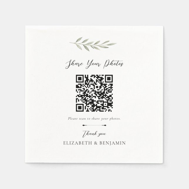 Botanischer Hochzeits-QR-Code Teilen Sie Ihre Foto Serviette (Vorderseite)