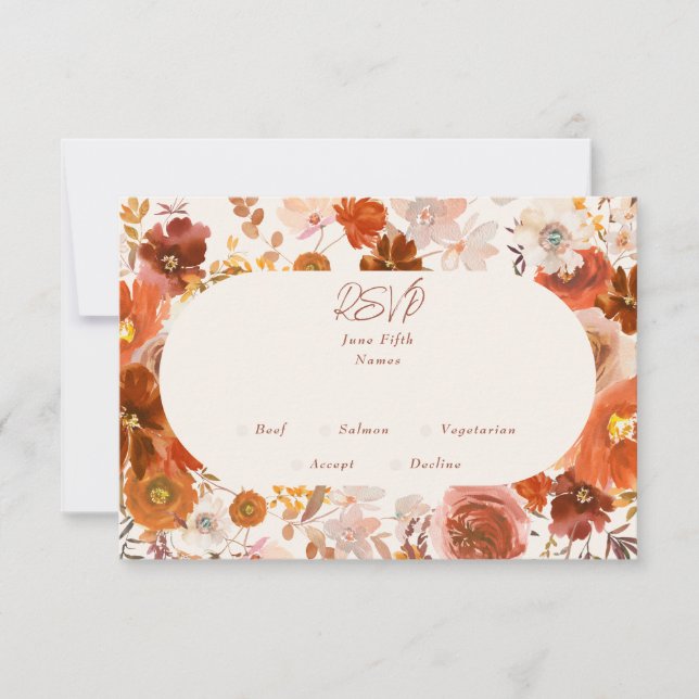 Botanischer Hochzeitsbogen aus Creme und Kupfer RSVP Karte (Vorderseite)