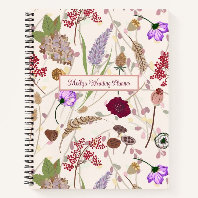 Botanischer Hochzeitsplaner für Holz Notizbuch (Vorderseite)