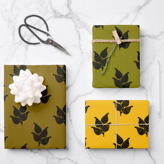 Botanischer Holzschnitt Geschenkpapier Set (Vorderseite)