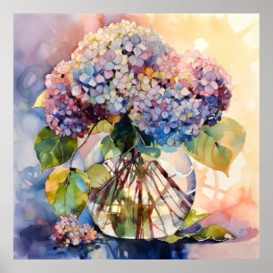 Botanischer Hortensien-Blumenstrauß Art Poster