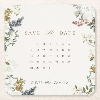 Botanischer Kalender Save-the-Date-Karte Vorlage Rechteckiger Pappuntersetzer