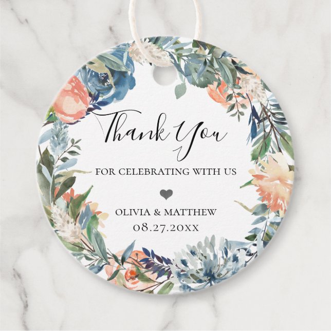 Botanischer Kranich aus Slate Blue Peach Geschenkanhänger (Vorderseite)