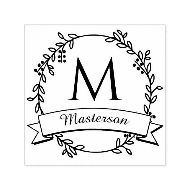 Botanischer Kranz Anfangsbuchstabe Name Monogramm  Permastempel (Design)
