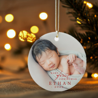 Botanischer Kranz Baby erstes Weihnachten Keramik Ornament