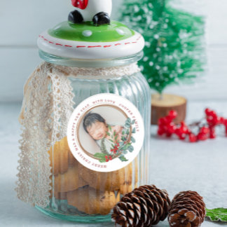 Botanischer Kranz Baby erstes Weihnachten Runder Aufkleber