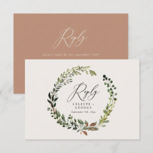 Botanischer Kranz elegante Hochzeit Terrakotta Mitteilungskarte