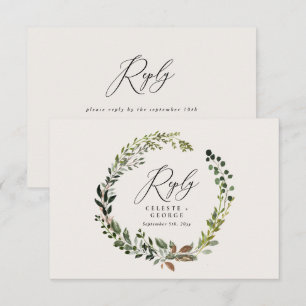 Botanischer Kranz elegante Hochzeitsantwort RSVP K Mitteilungskarte