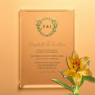 Botanischer Kranz Erdtöne Hochzeit Acryleinladungen