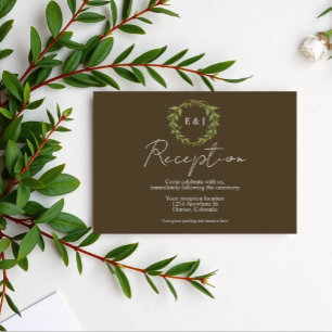 Botanischer Kranz Erdtöne Hochzeitsempfang Begleitkarte