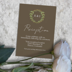 Botanischer Kranz Erdtöne Hochzeitsempfang Begleitkarte