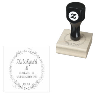 Botanischer Kranz Familienname & Rücksendeadresse Gummistempel