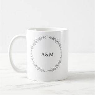 Botanischer Kranz Fine Line Art Hochzeitspaar Tass Kaffeetasse