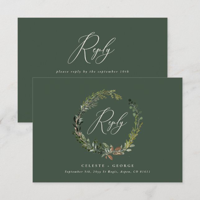 Botanischer Kranz Grün elegante Hochzeitskarte Mitteilungskarte (Vorne/Hinten)