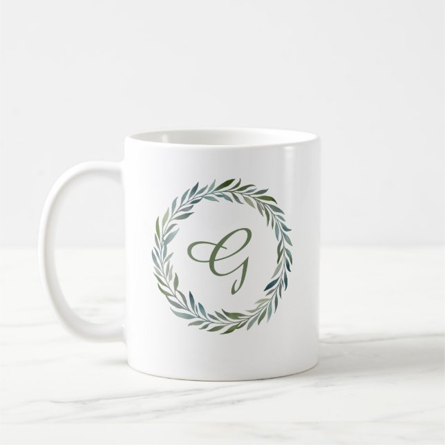 Botanischer Kranz in elegantem Monogramm Kaffeetasse (Links)