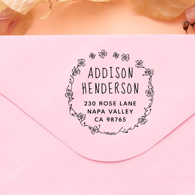 Botanischer Kranz Individuelle Name und Rücksendea Gummistempel (Rubber Stamp Mock-up)