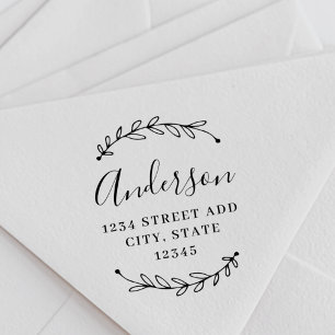 Botanischer Kranz Kalligrafie Familienname Adresse Gummistempel