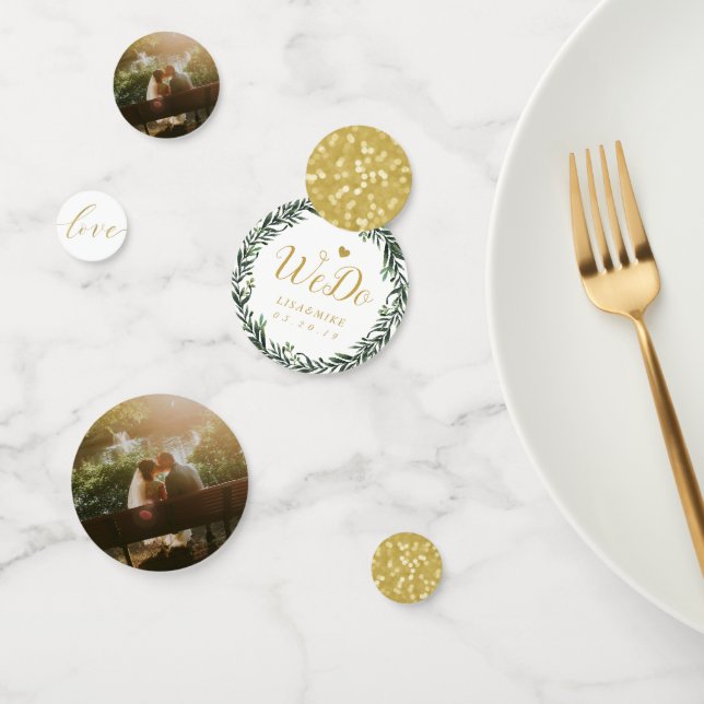 Botanischer Kranz-Personalisierter Goldhochzeitsti Konfetti (Gruppe)