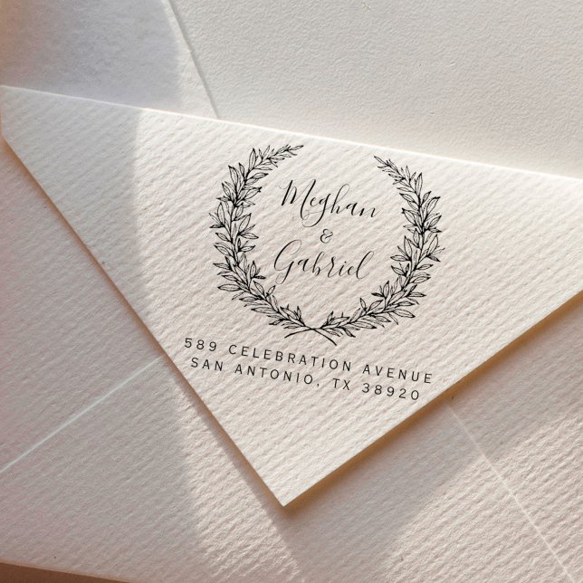Botanischer Kranz | Rücksendeadresse der Hochzeitn Gummistempel (Von Creator hochgeladen)