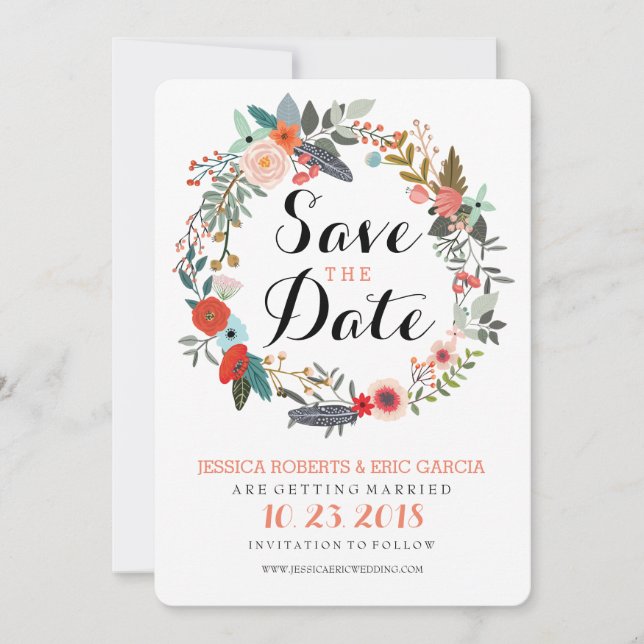 Botanischer Kranz Save the Date (Vorderseite)
