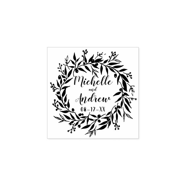 Botanischer Kranz und Berries Hochzeit Gummistempel (Prägung)