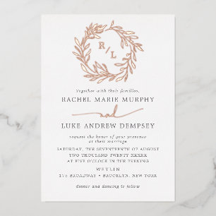 Botanischer Laurel Leaf Wreath Wedding Monogram Fo Folieneinladung