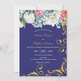 Botanischer lila Blue Pink Gold Wirbel Einladung