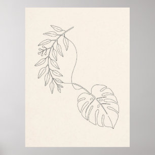 Botanischer Line-Art-Druck, Blattreicher Zweig Poster