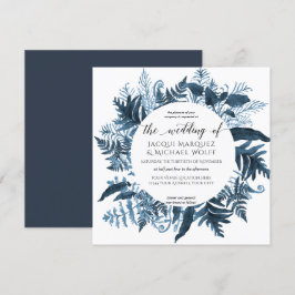 Botanischer Marine-Blau-Farn-Laub-Aquarell-Kranz Einladung