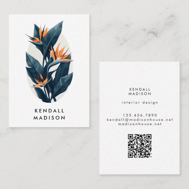 Botanischer moderner QR-Code für tropische Folien Visitenkarte (Vorne/Hinten)