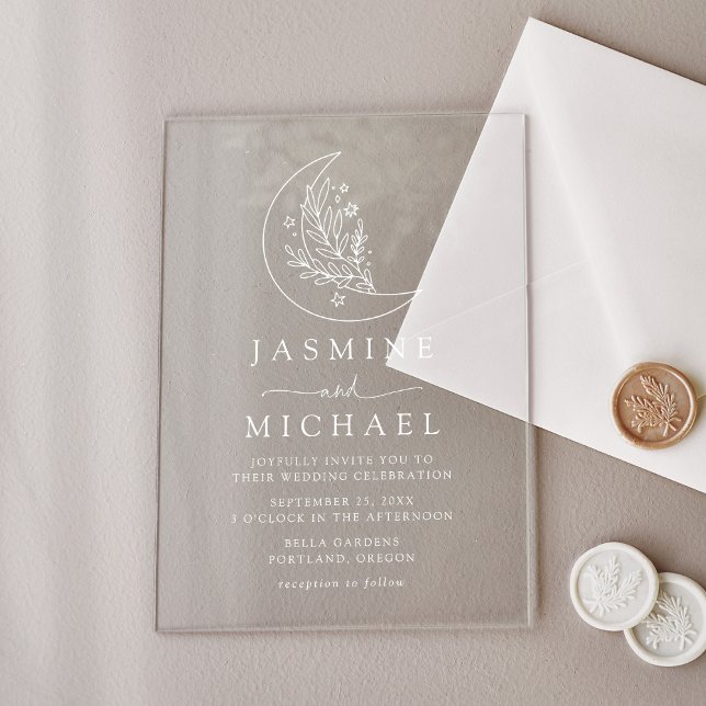 Botanischer Mondfisch und Sterne Hochzeit Acryleinladungen (Von Creator hochgeladen)