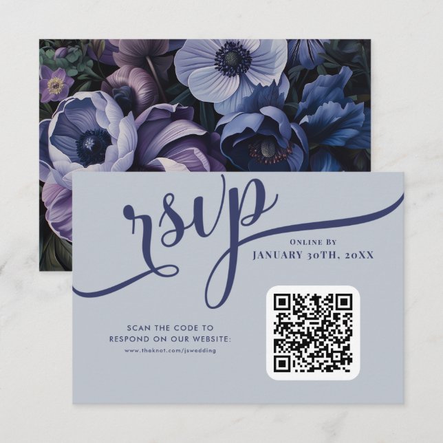 Botanischer Mondlicht | Gothic Floral Wedding RSVP Karte (Vorne/Hinten)