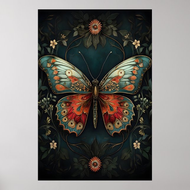 Botanischer Motten-Kunstdruck, Moody Academia Poster (Vorne)
