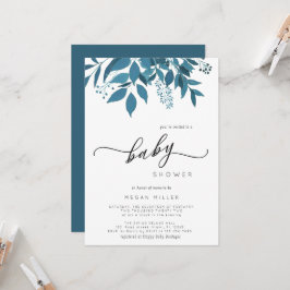 Botanischer Navy Blue | Script Winter Baby Dusche Einladung