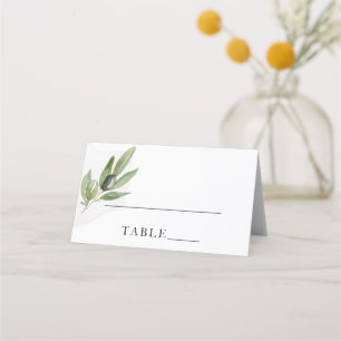 Botanischer Olivenzweig Hochzeit der Kalligraphie Platzkarte