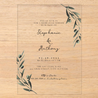 Botanischer Olivenzweig Italienisches Probedinner Acryleinladungen