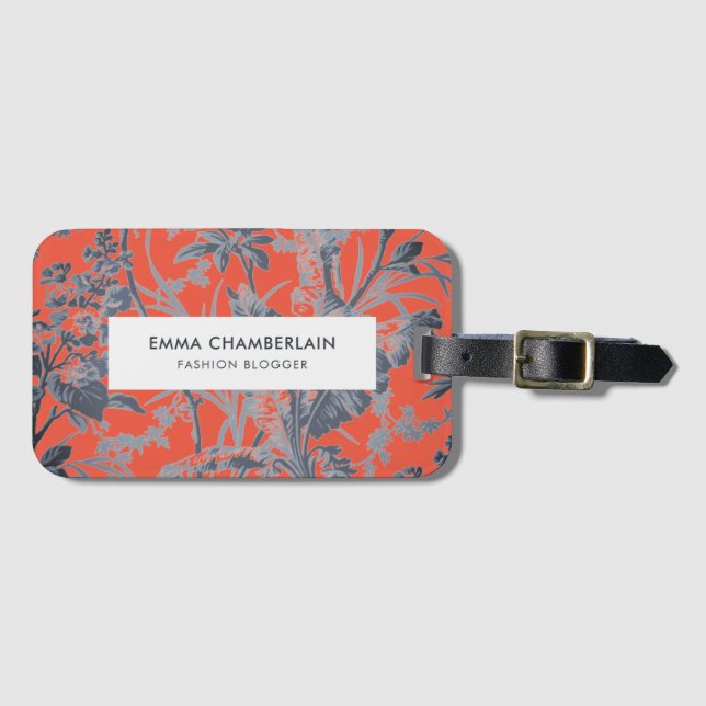 Botanischer Orange Chinoiserie Custom Luggage Tag Gepäckanhänger (Vorderseite (Horizontal))
