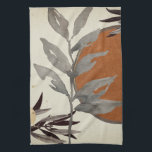 Botanischer Orangen Geschirrtuch<br><div class="desc">Das moderne Küchentücher ist mit einem botanischen, künstlerischen Aquarelldruck in einer orangen und grauen Farbpalette mit einem Aquarellblatt und einer geometrischen Kreiszusammensetzung in Orange- und Grautönen mit schwarzen und goldenen Akzenten auf beigem Leinenuntergrund ausgestattet. Fügen Sie Ihrer Küche eine Touch Eleganz mit diesem stilvollen Botanischen Küchentuch hinzu. Eine stilvolle und...</div>