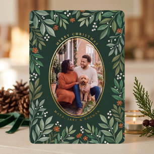 Botanischer ovaler Rahmen Frohe Weihnachten Foto Folien Feiertagskarte
