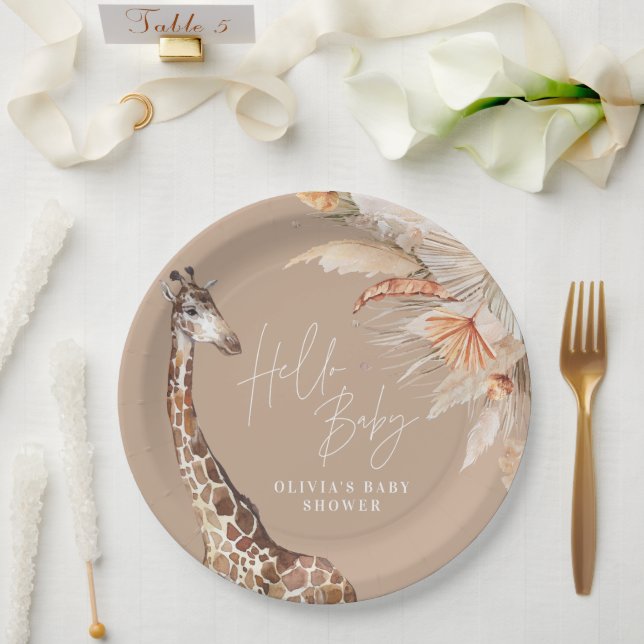 Botanischer Pampasgrasgiraffe Safari Naturchic Pappteller (Hochzeit)